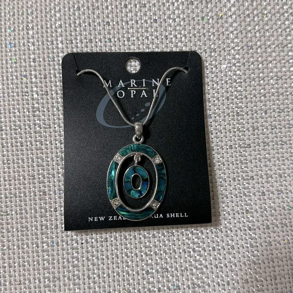 hallifax Marine Opal Silver Teal Blue Green New Zealand Paua Shell Necklace